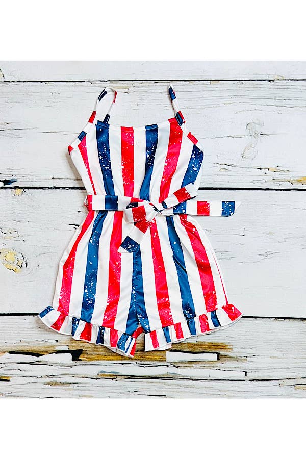 Red, white, & blue patriotic satin girls romper