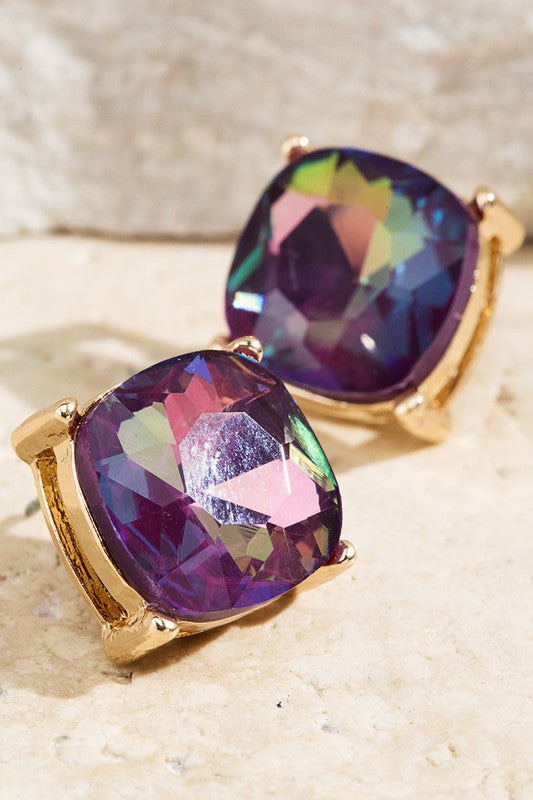 Faceted Glass Stud Earrings