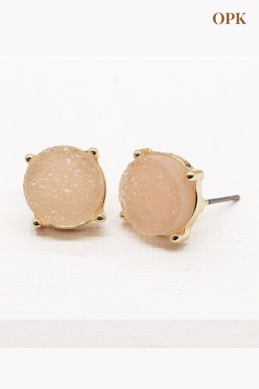 Solid Color Druzy Stone Stud Earrings