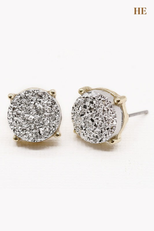 Solid Color Druzy Stone Stud Earrings