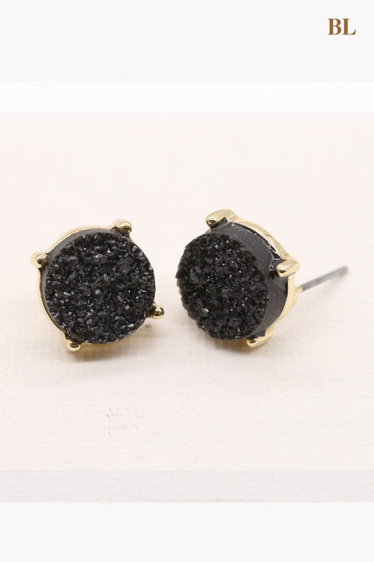 Solid Color Druzy Stone Stud Earrings