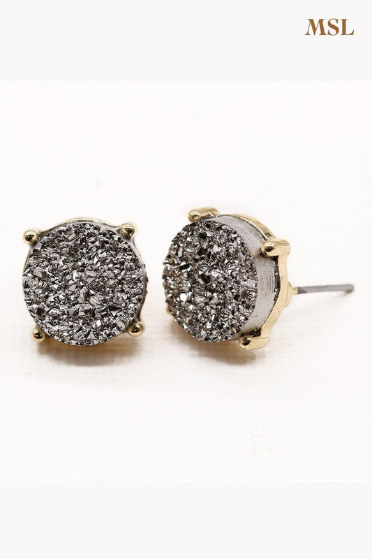 Solid Color Druzy Stone Stud Earrings