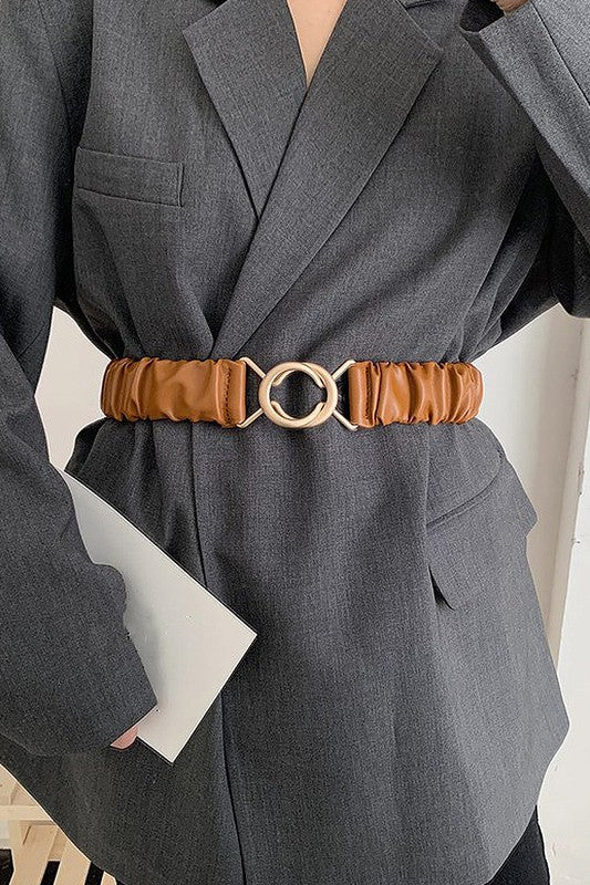 Wrinkled Cross Hooking Closure Stretch Belt