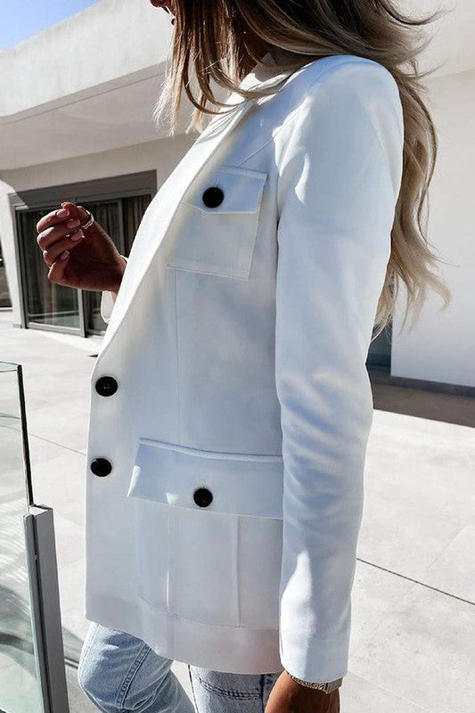 Button Design Long Sleeve Blazer Jacket