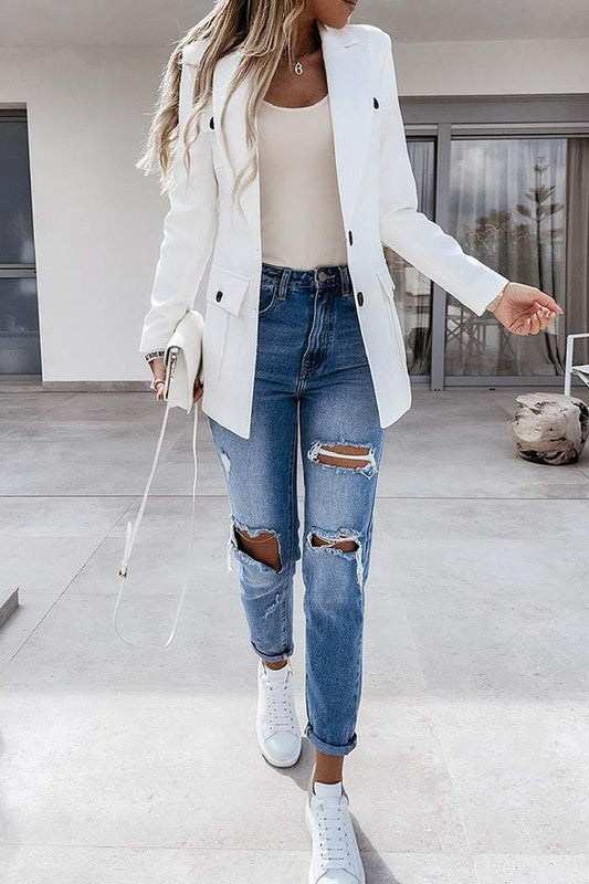Button Design Long Sleeve Blazer Jacket