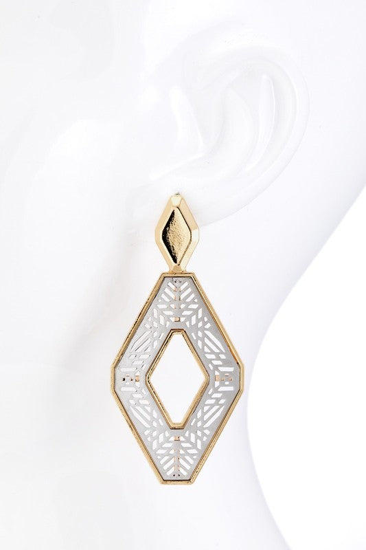 Two Tone Brass Metal Filigree Earrings