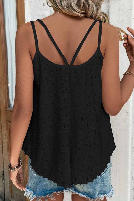Eyelet Scoop-Neck Tank Top