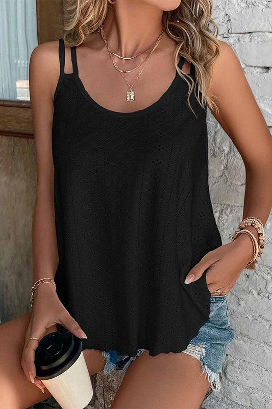 Eyelet Scoop-Neck Tank Top