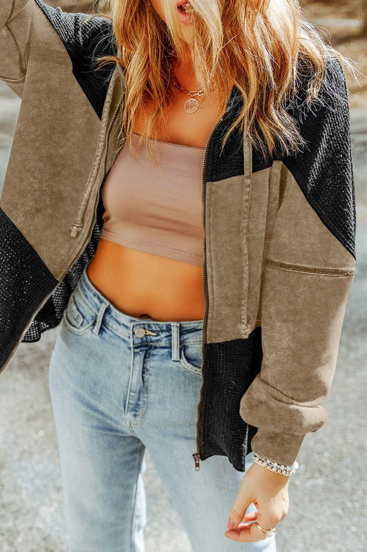 Waffle Patchwork Hooded Jacket