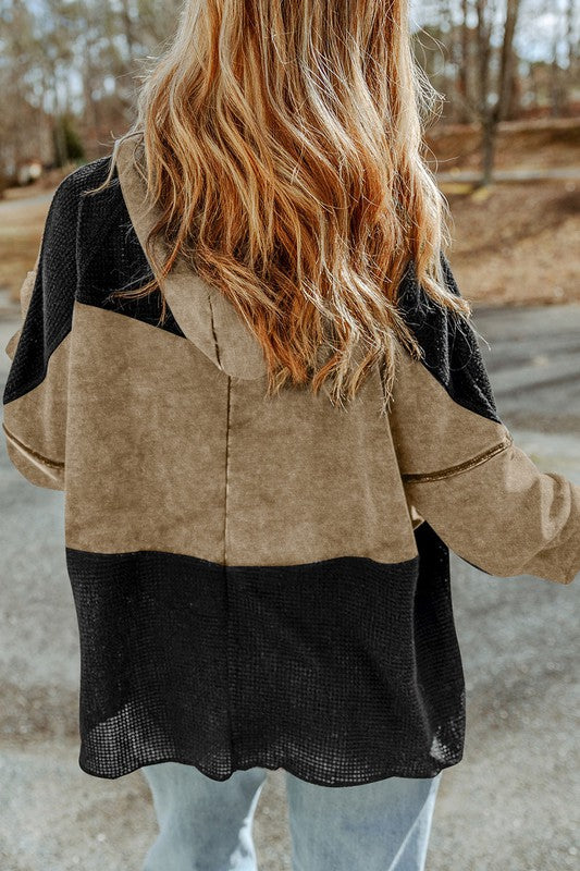 Waffle Patchwork Hooded Jacket