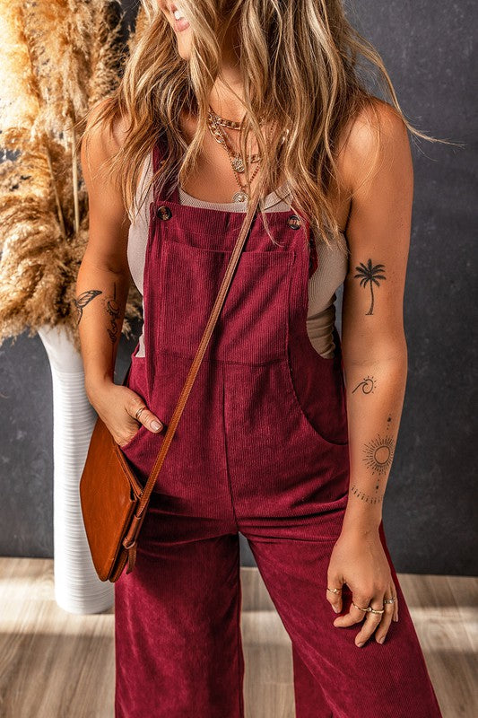 Corduroy Wide Leg Bib Overalls