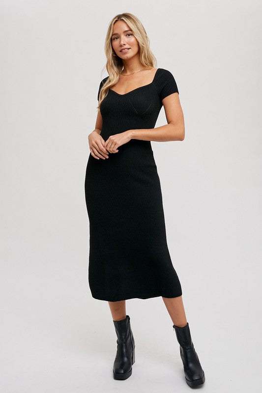 Ribbed Sweetheart Knit Midi Dress