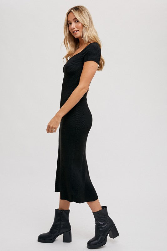 Ribbed Sweetheart Knit Midi Dress