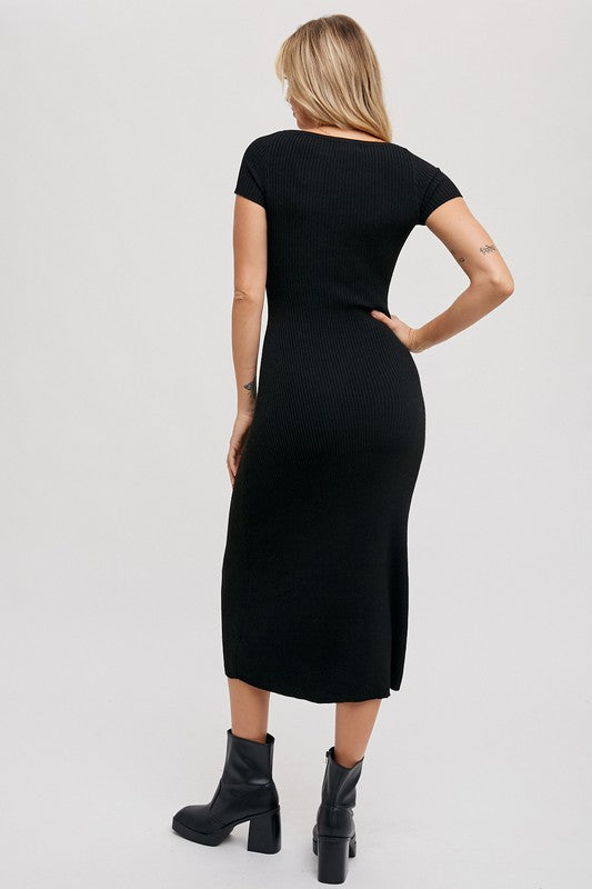 Ribbed Sweetheart Knit Midi Dress
