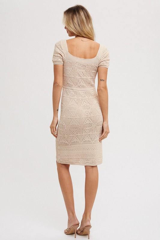 Eyelet Knit Square Neck Dress
