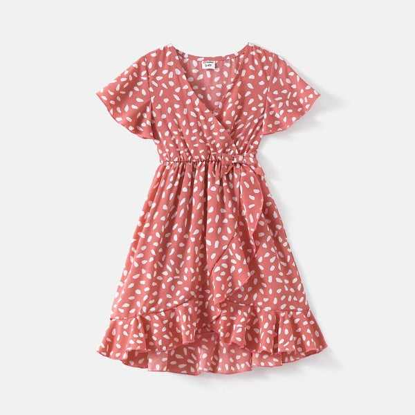 Polka Dotted V-Neck Girls Dress