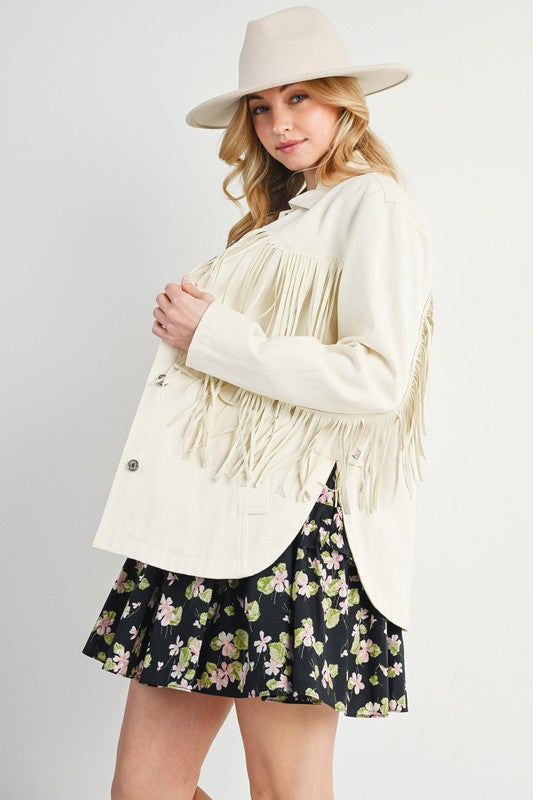 Denim Button Down Fringe Jacket