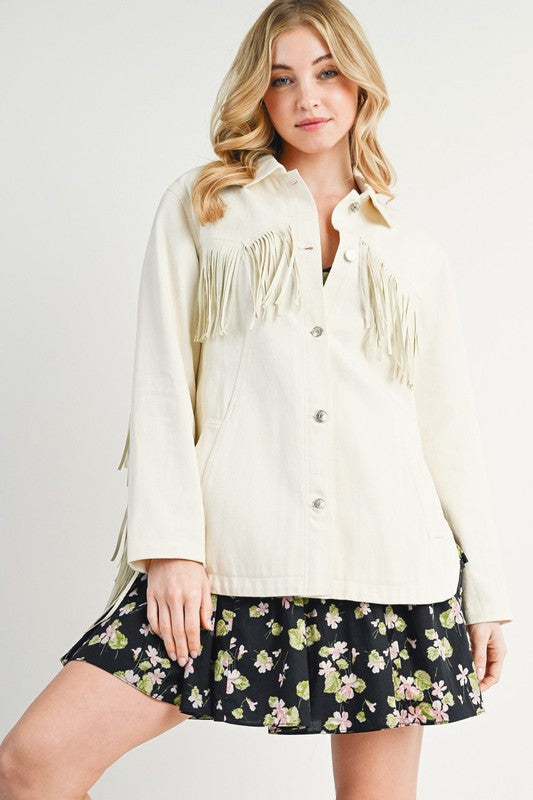 Denim Button Down Fringe Jacket