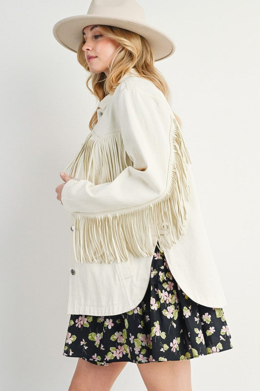 Denim Button Down Fringe Jacket