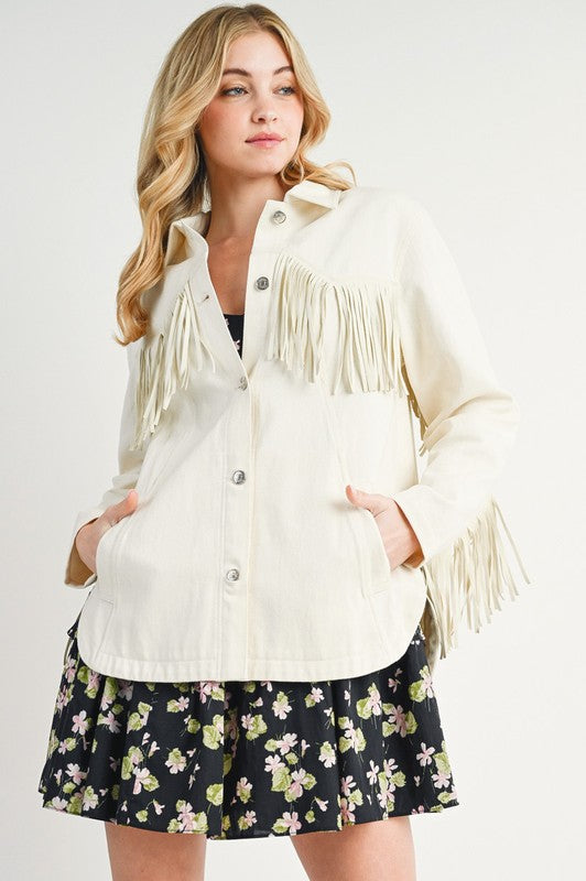 Denim Button Down Fringe Jacket