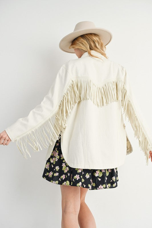 Denim Button Down Fringe Jacket