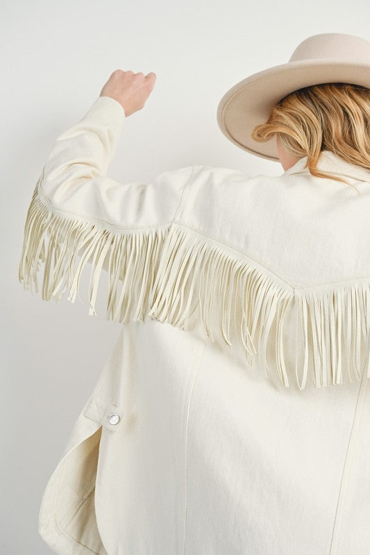 Denim Button Down Fringe Jacket