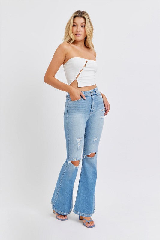 Cello High Rise Super Flare Jeans with Slanted Pockets