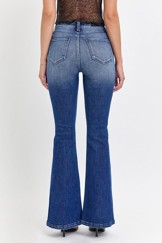 Cello High Rise Flare Jeans with Braided Belt Loops