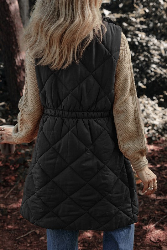 Long Puffer Quilted Pocketed Vest