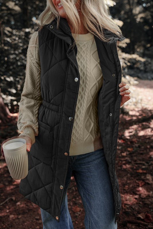 Long Puffer Quilted Pocketed Vest