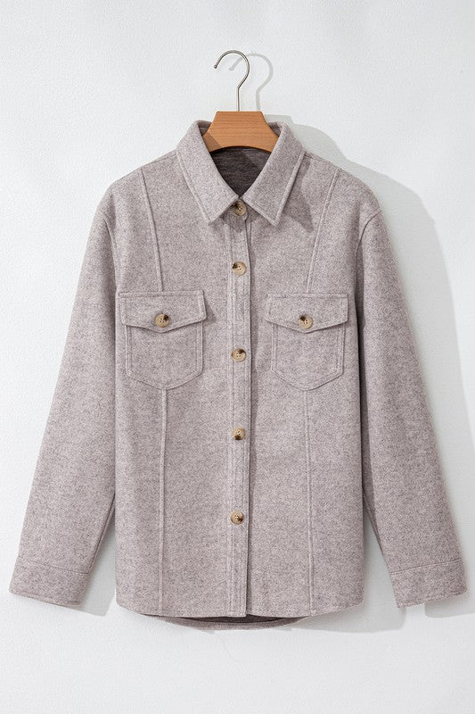 Turn Down Collar Button Down Shacket