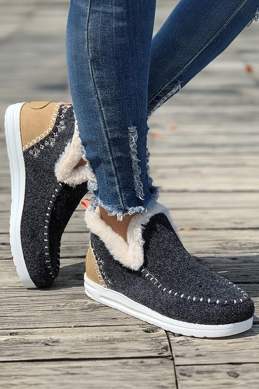 Patchwork Plush Lined Ankle Booties
