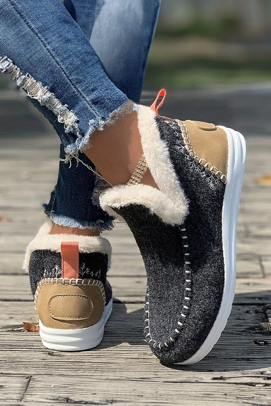 Patchwork Plush Lined Ankle Booties