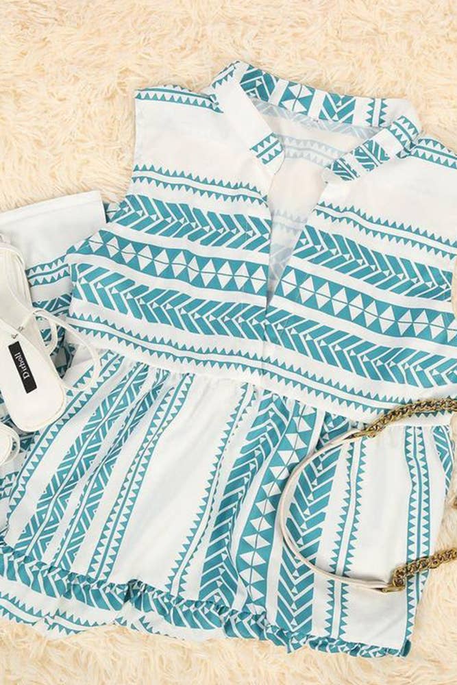 Aztec Print V-neck Sleeveless Mini Dress DRSW741