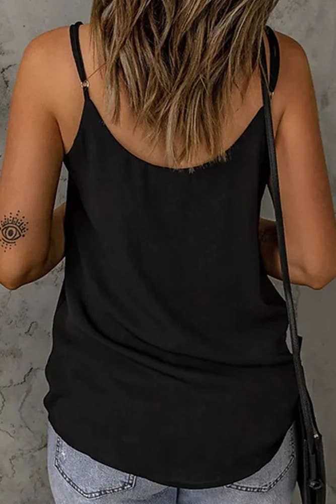 Plain V Neck Mesh Splicing Tank Top