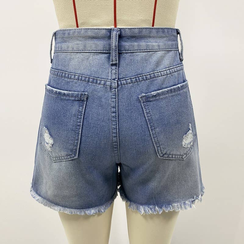 High Waist Ripped Distressed Denim Shorts