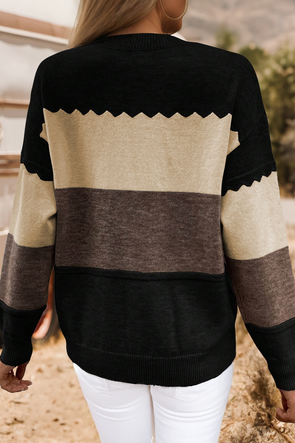 Colorblock Crew Neck Drop Shoulder Sweater