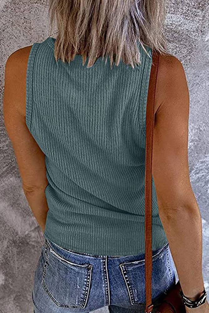 Sleeveless V Neck Plain Kniting Tank Top HLL069