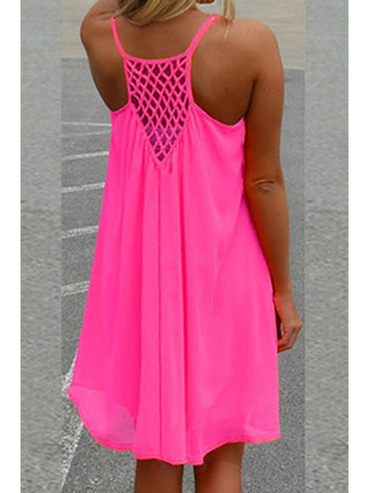 Fluorescent Color Mesh Panelling Backless Dress DRSW079