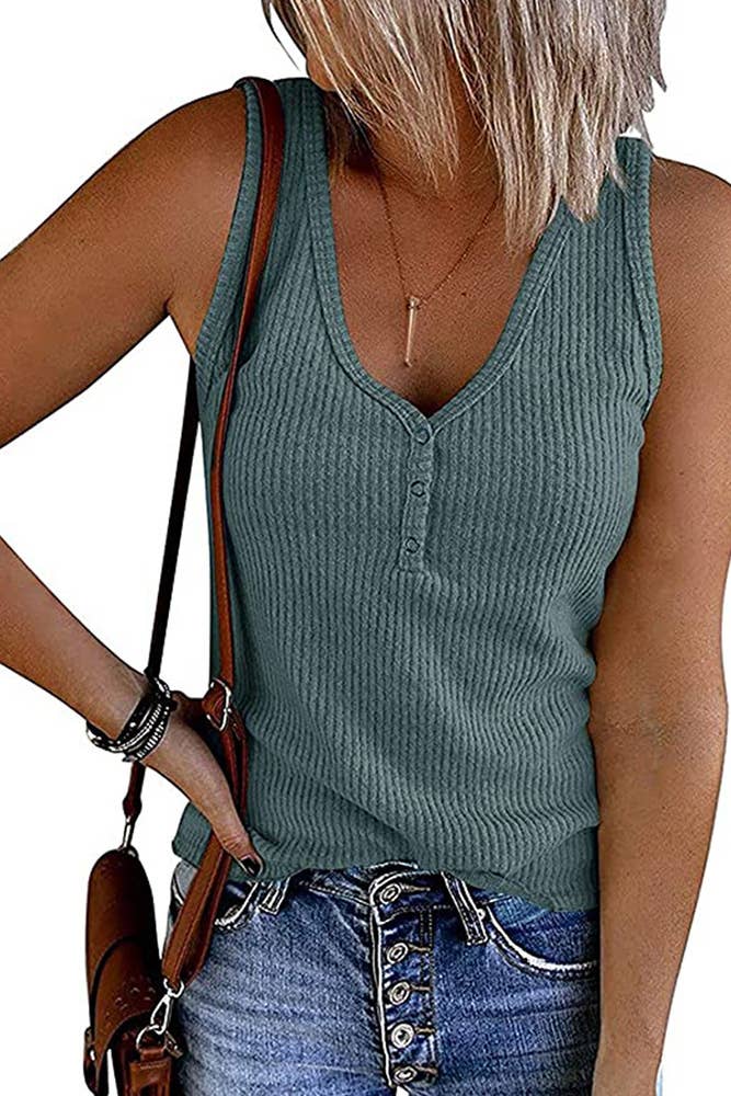 Sleeveless V Neck Plain Kniting Tank Top HLL069