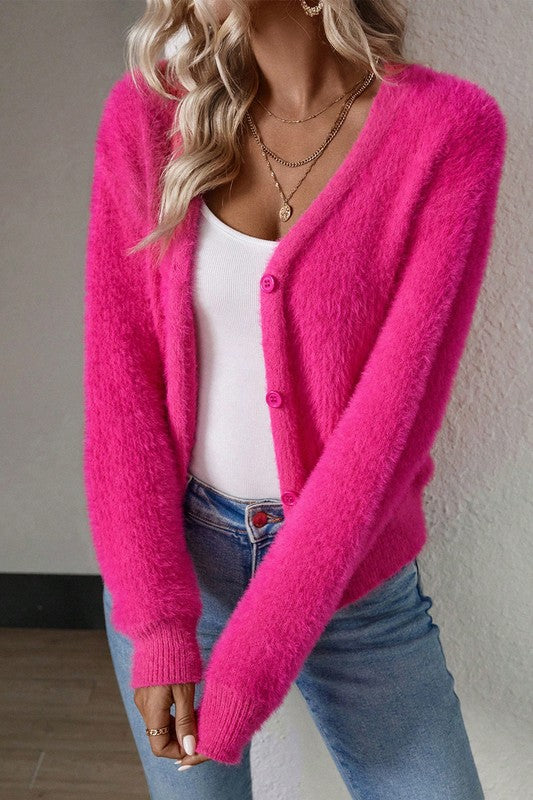 Fuzzy Fleece Button Up Cardigan