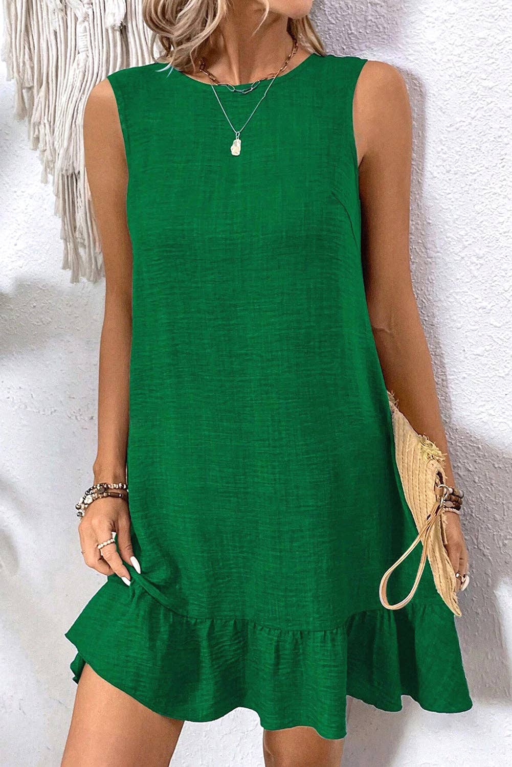 Ashleigh Blue Knot Scoop Back Ruffle Hem Sleeveless Mini Dress