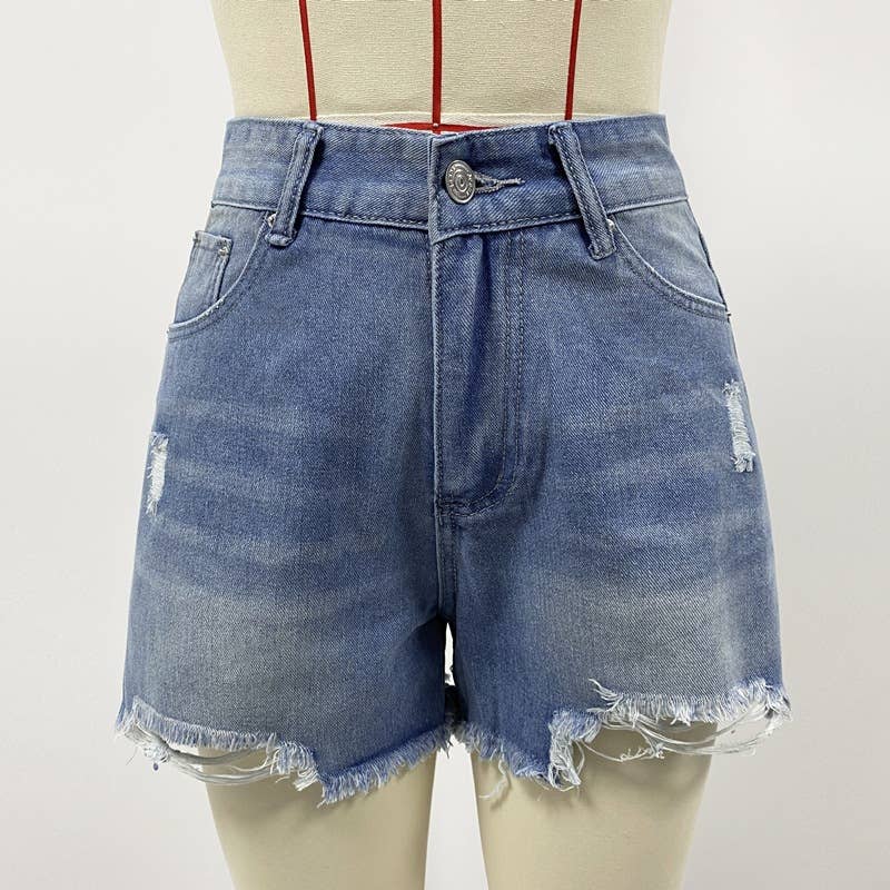 High Waist Ripped Distressed Denim Shorts