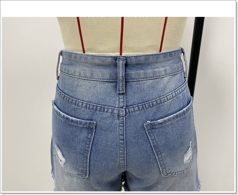 High Waist Ripped Distressed Denim Shorts