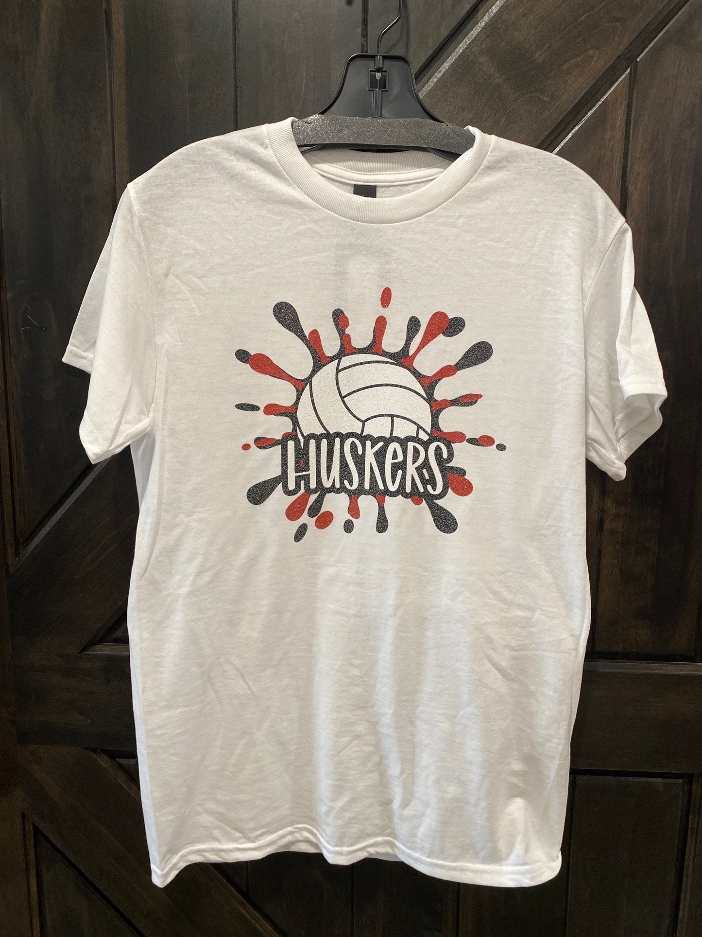"Huskers" Volleyball Glitter Graphic T-Shirt - Adult