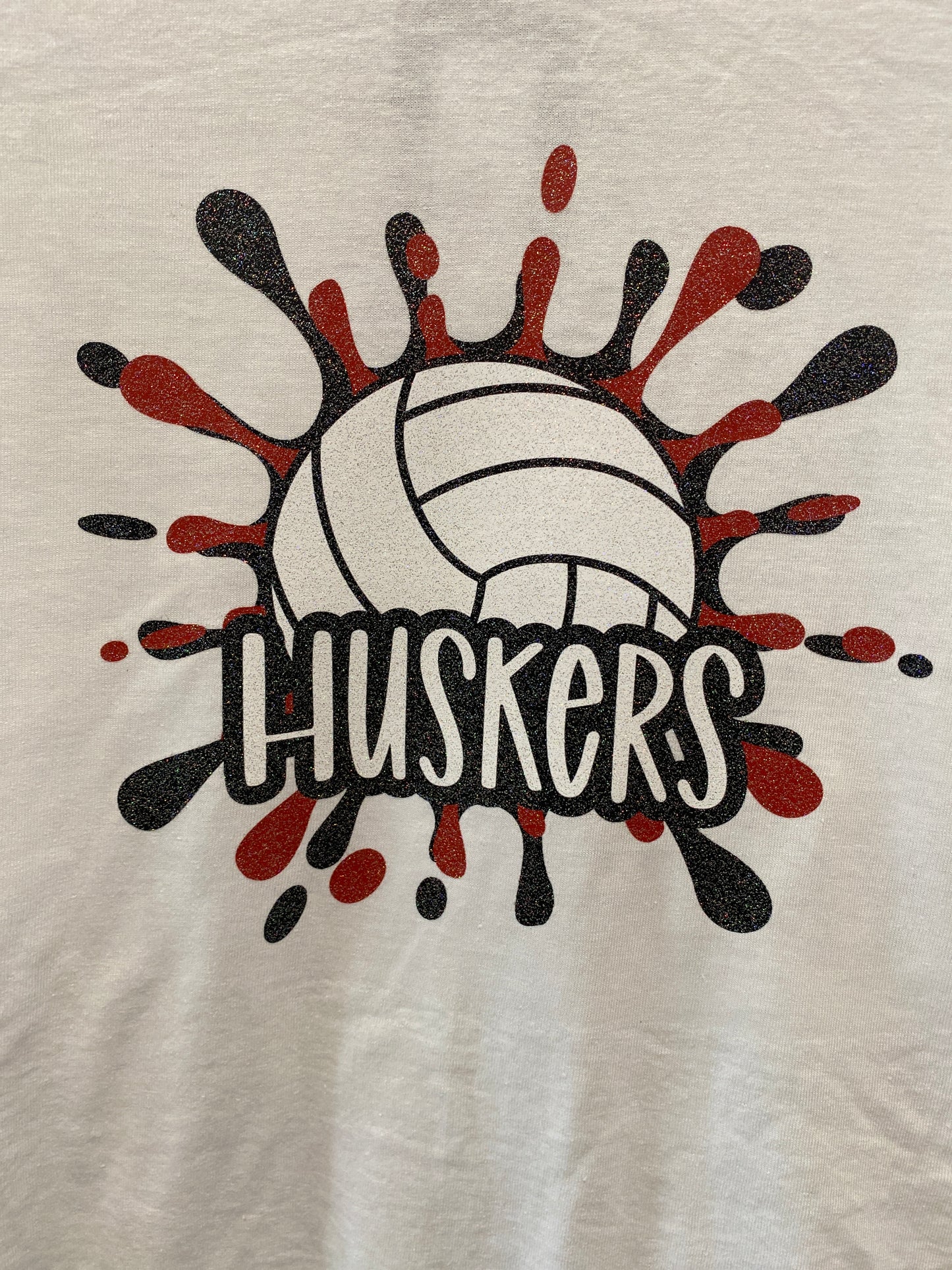 "Huskers" Volleyball Glitter Graphic T-Shirt - Adult