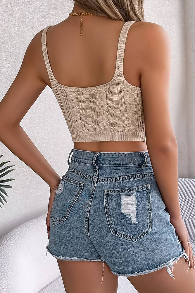 Sleeveless Knitting Crop Tank Top