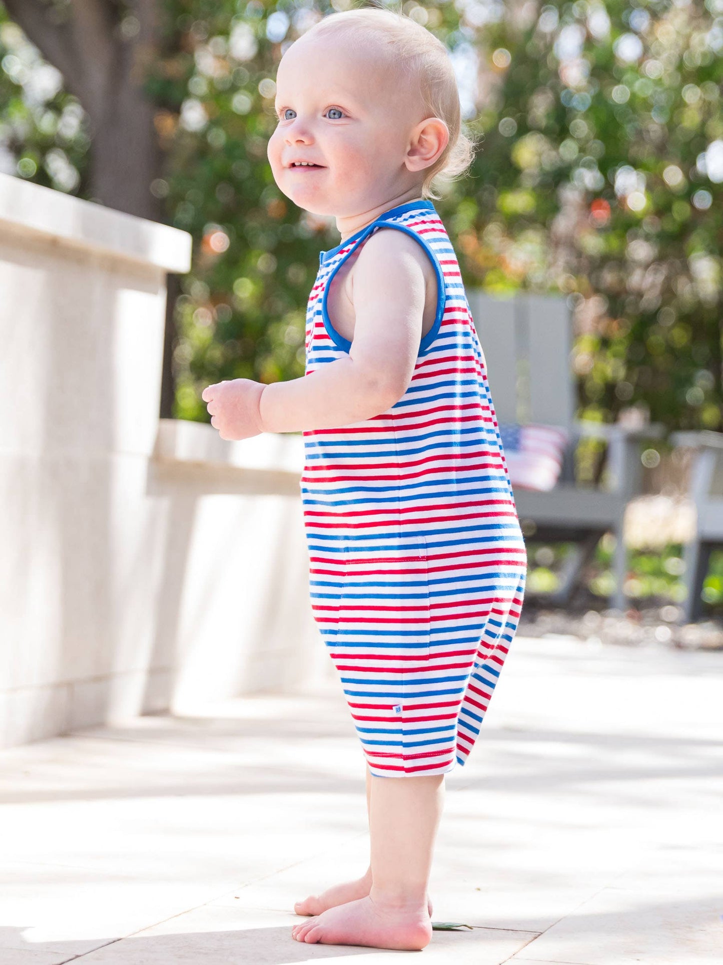 Baby Boys Red White & Blue Stripe Pocket Romper