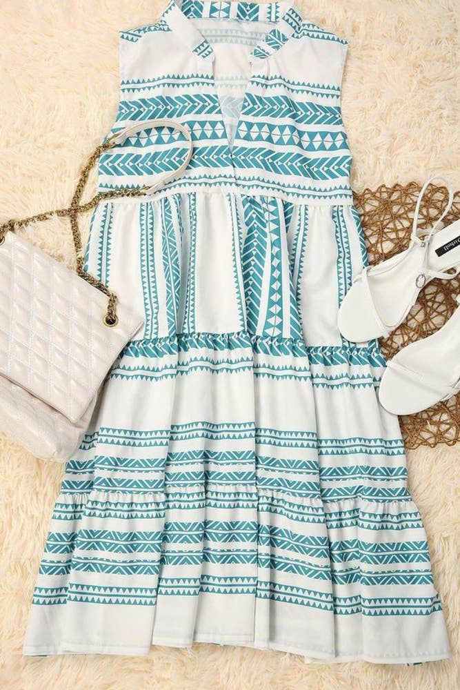 Aztec Print V-neck Sleeveless Mini Dress DRSW741