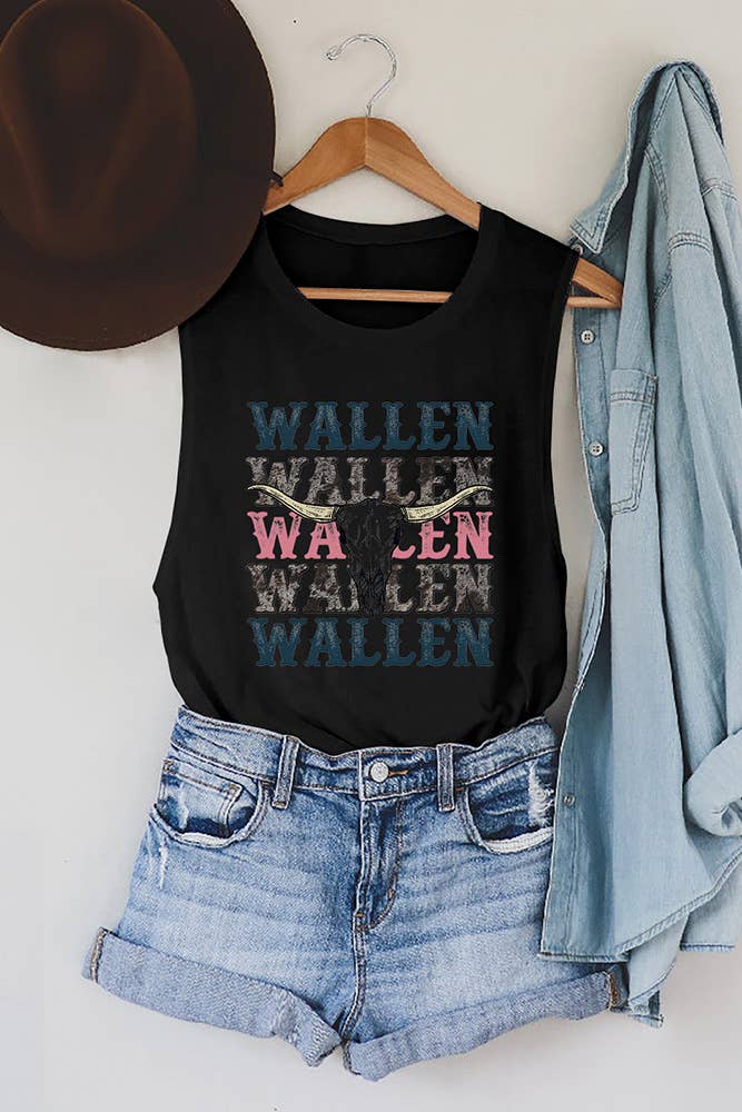 Western Style Bull Head Graphic Tank Top